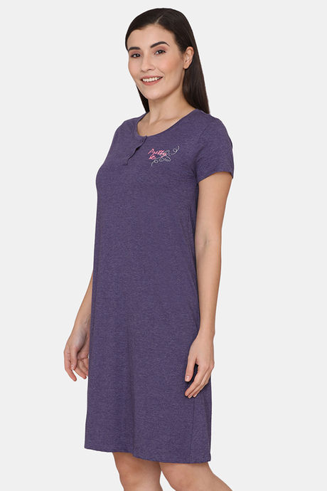 Rosaline Spatial Speckle Knit Cotton Knee Length Nightdress -Blue Ribbon — image 2